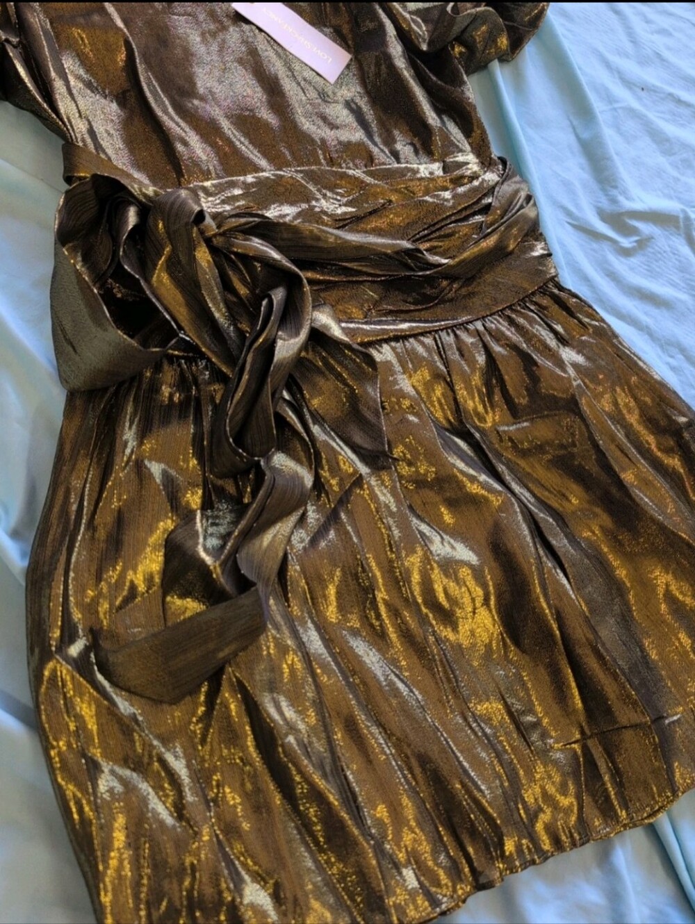 LoveShackFancy NWT Gold Metallic Mercy Mini Dress Size 10 - Picture 2 of 6